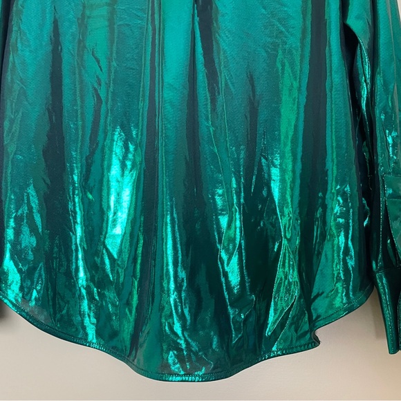 Anthropologie Gillian Liquid Shine Green Metallic Shirt Blouse Size Small - Picture 8 of 12